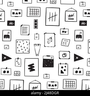Hand drawn vector illustration of Inspiration wall art pattern on white background. mood board. Creative Workspace wall. Stock Vector