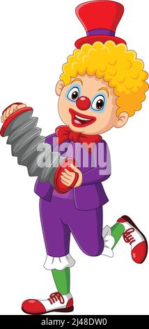 Cartoon happy clown playing accordion Stock Vector