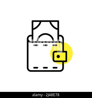 Cash in a wallet as a cash on delivery payment method. Pixel perfect, line art icon Stock Vector