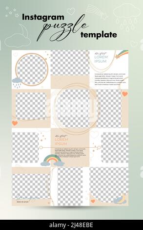 Instagram feed puzzle template. Child theme. Stock Vector