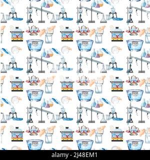 Seamless background with science equipments illustration Stock Vector