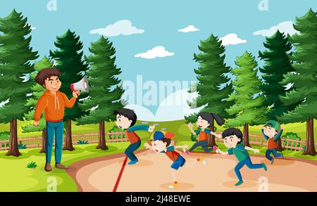 Kids playing red light green light game illustration Stock Vector