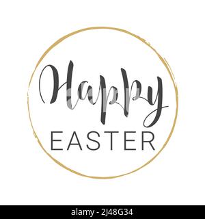 Vector illustration. Handwritten lettering of Happy Easter. Template for Greeting Card. Objects isolated on white background. Stock Vector