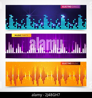 Audio equalizer horizontal banners set with music party symbols flat isolated vector illustration Stock Vector