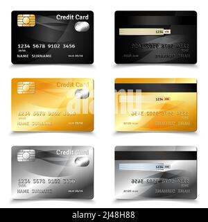 Credit card set in golden black and grey design realistic isolated vector illustration Stock Vector