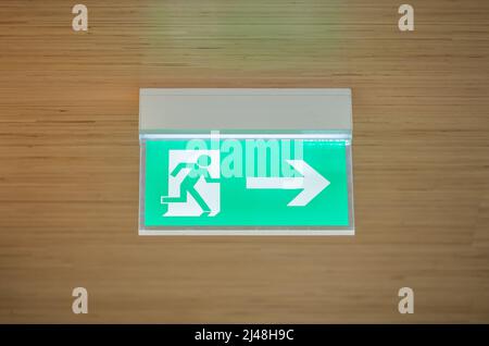 Schiltach, Germany. 11th Apr, 2022. An illuminated emergency exit sign hangs from the ceiling in an exhibit. Credit: Silas Stein/dpa/Ģ����ý Live News Stock Photo