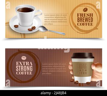 Fresh coffee horizontal realistic banners set  isolated vector illustration Stock Vector