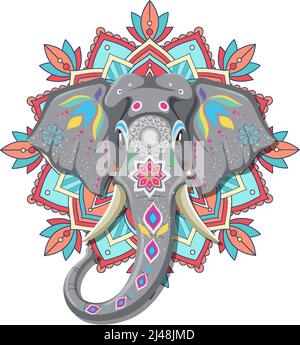 Painted Indian elephant on white background illustration Stock Vector