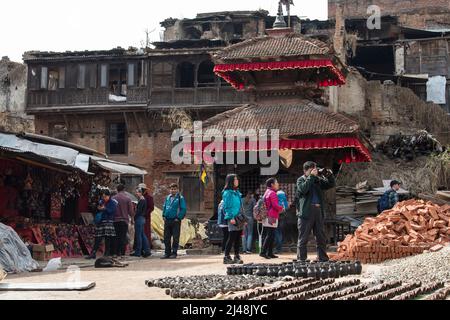 Kathmandu, Nepal- April 22,2022:: Tourists tour the Patan Durbar Square. Patan is one of the oldest know Buddhist City. Stock Photo