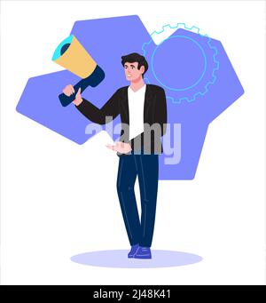 Business SEO promotion, advertising in social networks, flat vector isolated. Stock Vector