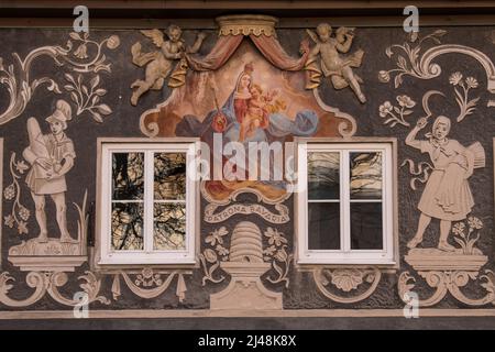 Garmisch-Partenkirchen, Germany : The traditional mural style on the facades of buildings in the German federal state of Bayern. Stock Photo