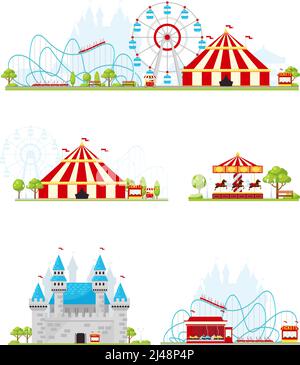 Sticker set of amusement park and fun fair objects illustration Stock ...