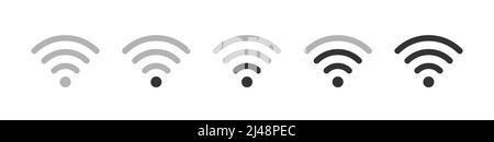 Wifi icons set. Mobile wireless signal strength indicator. Internet connection symbol icons. Different levels of Wi Fi signal. Vector illustration Stock Vector