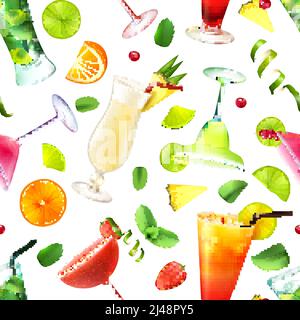 Cocktail seamless pattern with alcohol drinks in glasses and decoration vector illustration Stock Vector