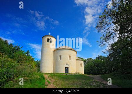 Church on Rip hill. St. Jiri and Vojtech romanesque rotunda from 1126 on Hora Rip Hill, national cultural landmark, Bohemia, Czech republic. Old Roman Stock Photo