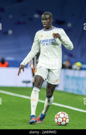 Ferland Mendy of Real Madrid during the UEFA Champions League, Quarter-finals, 2nd leg football match between Real Madrid and Chelsea on april 12, 2022 at Santiago Bernabeu stadium in Madrid, Spain - Photo: Irina R. Hipolito/DPPI/LiveMedia Stock Photo