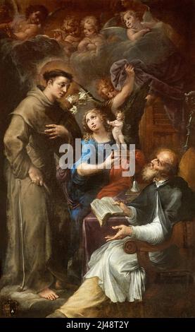 S. Antonio da Padova incontra l’abate Tommaso Gallo  - olio su tela - Vincenzo Spisanelli  - XVII secolo - Bologna, chiesa di San Giovanni al Monte Stock Photo