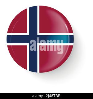 Round flag of Norway. Pin button. Pin brooch icon, sticker. 3D vector style. Web button. Stock Vector