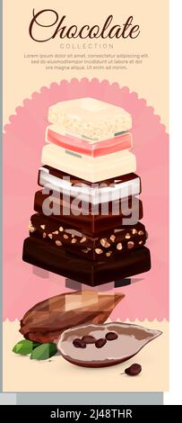 Chocolate collection vertical cartoon banners set with chocolate types symbols isolated vector illustration Stock Vector