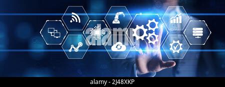 Gears icon business industrial process automation software RPA technology concept. Stock Photo