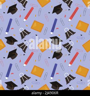 Hand drawn end of school seamless pattern. Vector illustration. Stock Vector
