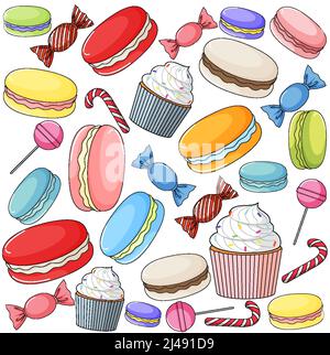 Seamless background design with many desserts illustration Stock Vector