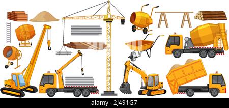 Set of construction site objects illustration Stock Vector