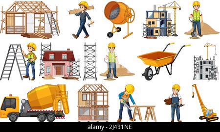 Set of construction site objects illustration Stock Vector