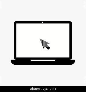 Laptop with pointer or cursor icon. Simple solid style for web template and app. Online, PC, registration, internet, book, mouse, vector illustration Stock Vector