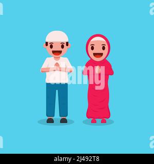 vector illustration design cute people marhaban ya ramadan Stock Vector