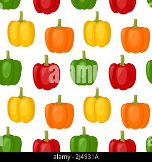 Seamless pattern with bell peppers. Sweet red, yellow, orange and green pepper. Vector illustration Stock Vector