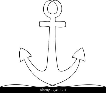 Continuous one line drawing of anchor. Vector illustration Stock Vector
