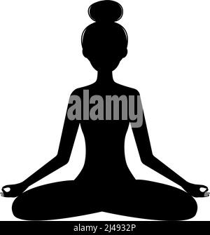 Silhouette of meditating woman. Girl in lotus position practicing yoga, vector illustration Stock Vector