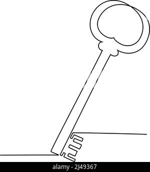 Continuous one line drawing of vintage key. Vector illustration Stock Vector