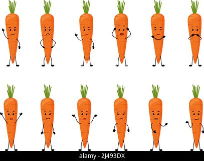 Carrot. Cute vegetable characters with different emotions, vector illustration Stock Vector