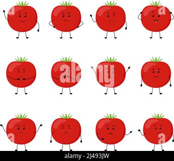 Tomato. Cute vegetable characters with different emotions, vector illustration Stock Vector