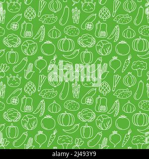 Seamless pattern with icons of vegetables, vector illustration Stock Vector