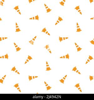 Hand drawn vector illustration of traffic cone pattern on white background. Abstract doodle wallpaper. Pattern for textile, fabric, wrapping paper. Stock Vector
