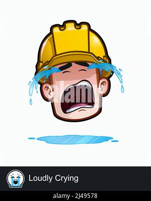 Icon of a construction worker face with Loudly Crying emotional expression. All elements neatly on well described layers and groups. Stock Vector