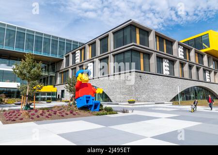 Billund, Denmark. 12th Apr, 2022. Outside the recently opened LEGO® Campus Buildings in Billund, Denmark including a very large Lego minifigure. Credit: Thomas Faull/Alamy Live News Stock Photo