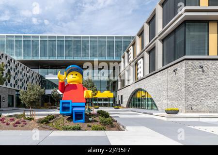 Billund, Denmark. 12th Apr, 2022. Outside the recently opened LEGO® Campus Buildings in Billund, Denmark including a very large Lego minifigure. Credit: Thomas Faull/Alamy Live News Stock Photo