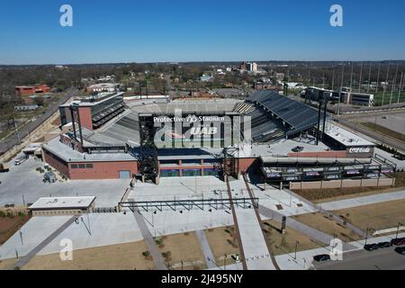 An aerial view of Protective Stadium, Sunday, Mar. 13, 2022, in Birmingham, Ala. The stadium is the home of the UAB Blazers football team and the USFL Stock Photo