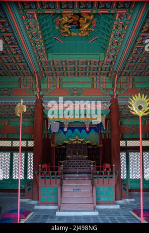 Royal throne at Gyeonghui Palace Gyeonghuigung built by the Joseon Dynasty in Seoul, capital of South Korea on 3 April 2022 Stock Photo