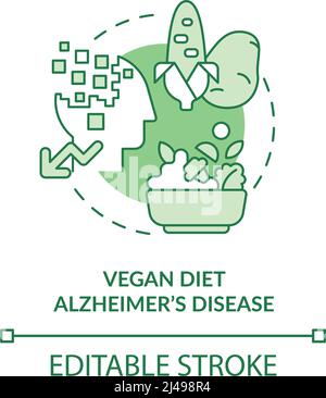 Vegan diet and Alzheimer disease green concept icon Stock Vector