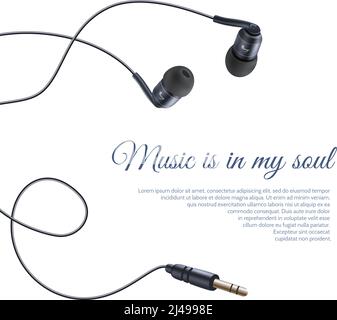 Realistic headphones headset sound equipment accessory music poster vector illustration Stock Vector