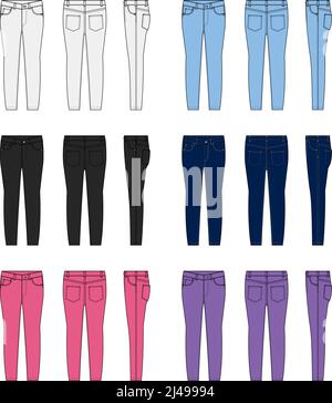 Skinny jeans pants vector template illustration set Stock Vector