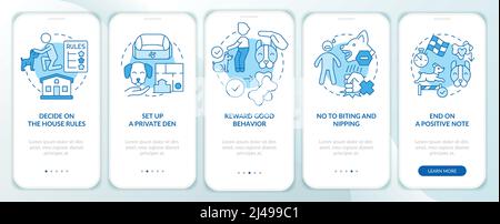 Obedience training for puppy blue onboarding mobile app screen Stock Vector