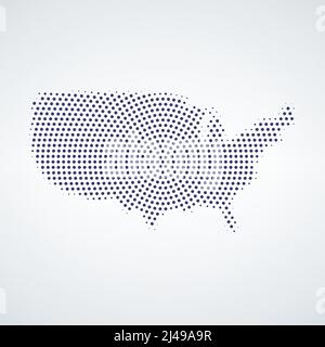 Halftone circle centered USA Map. Vector geographic map on a white background. Vector mosaic of USA Map created of sphere pixels. Stock Vector