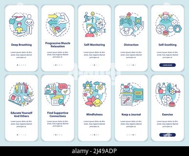 Coping with PTSD onboarding mobile app screen set Stock Vector