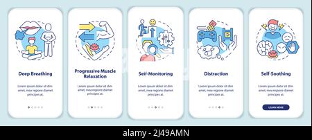 PTSD coping strategies onboarding mobile app screen Stock Vector
